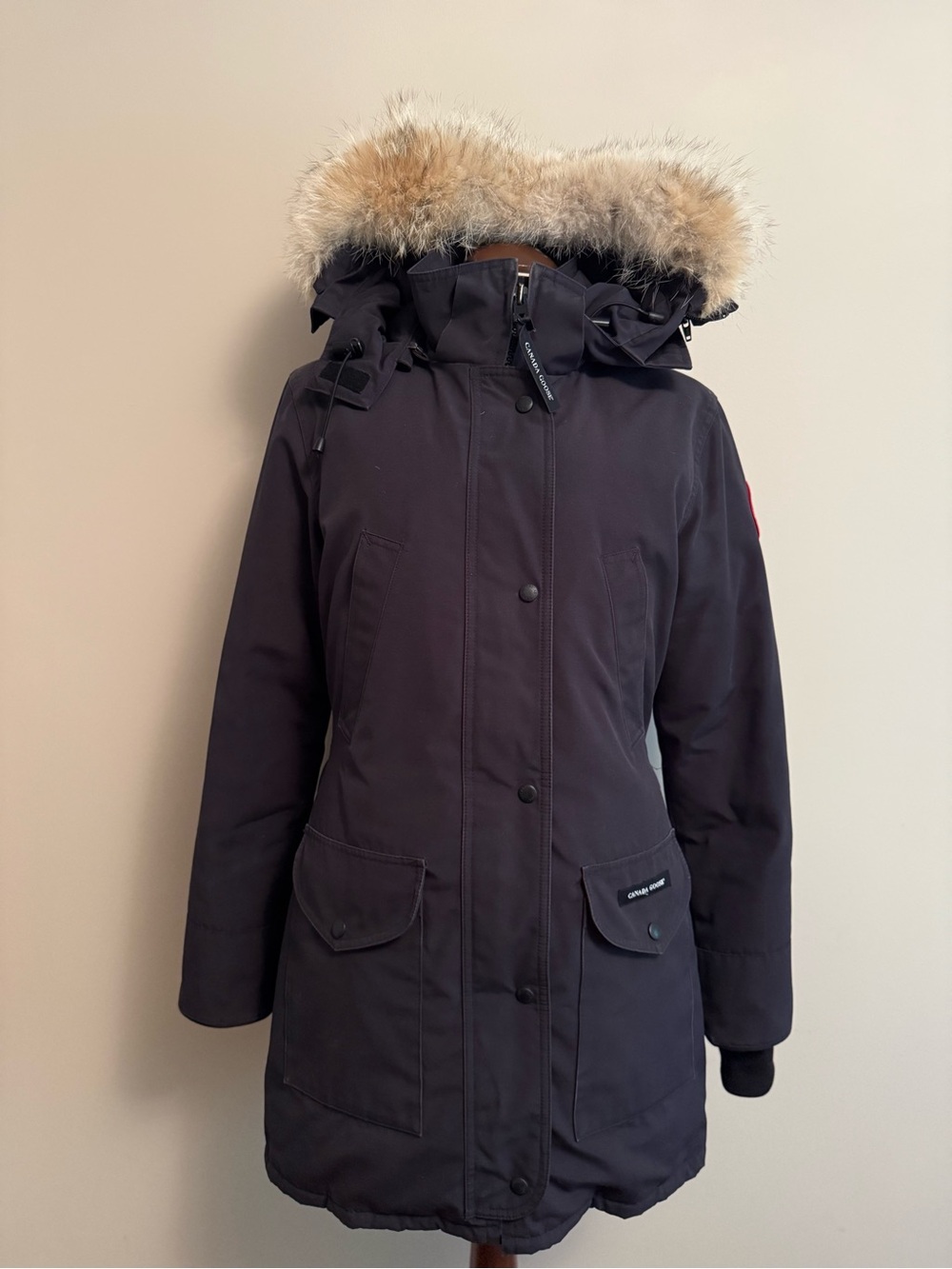 Authentic Canada Goose Women’s Small Trillium Navy Parka with Real Fur-Trim Hood